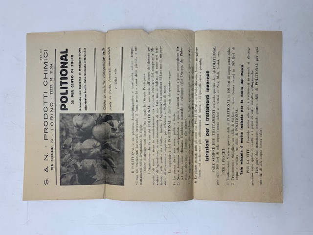 Politional. Contro le malattie crittogamiche delle piante da frutto (pieghevole pubblicitario)